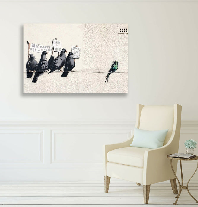 BANKSY CANVAS STREET WALL ART PRINT ARTWORK - Racist Xenophobic Pigeons