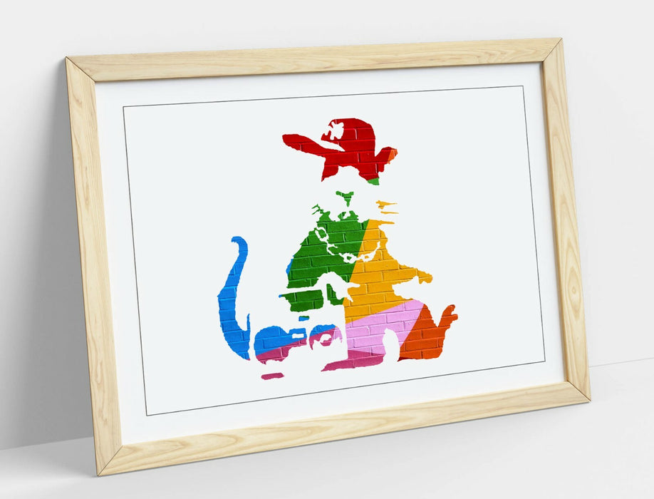 BANKSY, GANGSTA RAT RAINBOW WALL EFFECT ART -FRAMED WALL ART PICTURE PRINT