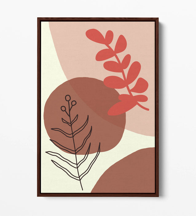 BOTANICAL BAUHAUS TRENDY MINIMALIST LEAVES -FLOAT EFFECT CANVAS WALL ART PRINT