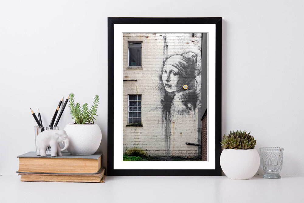 Banksy Framed Poster – Girl With Pearl Earring Wall Art Print, Matte Paper