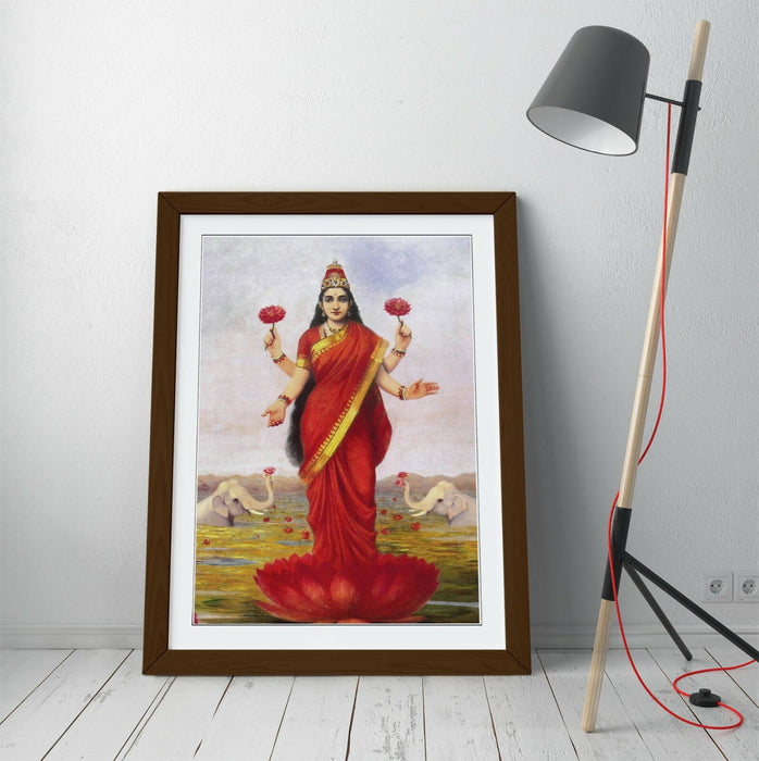 Framed Wall Art - Raja Ravi Varma Print Featuring Goddess Lakshmi, Ready To Hang