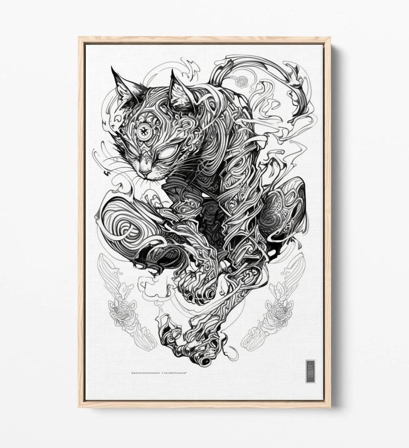 Cat Canvas Wall Art – Black Sketch Line Art Print | Float Effect Canvas, Handmade