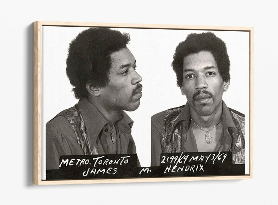 JIMI HENDRIX MUGSHOT 1 -FLOAT EFFECT CANVAS WALL ART PIC PRINT- BLACK & WHITE