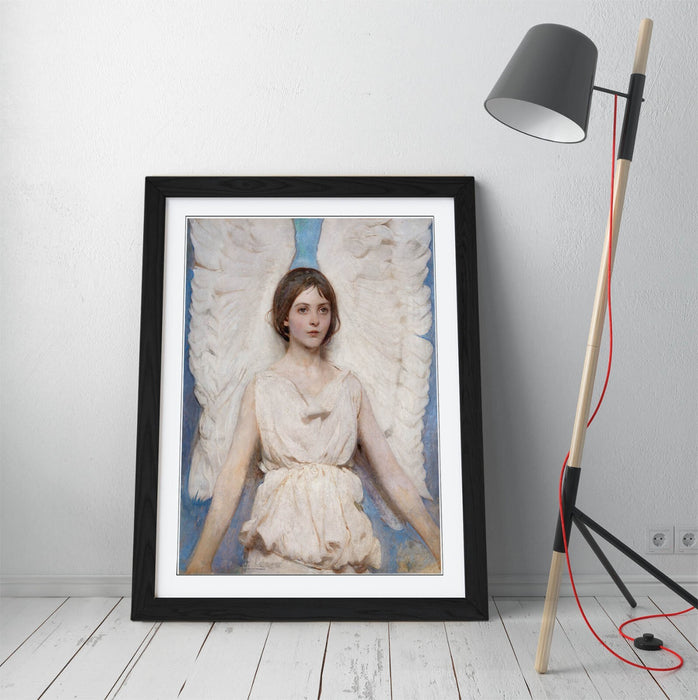Framed Wall Art Poster - 'Abbott Handerson Thayer, Angel' Print in Woodgrain Frame