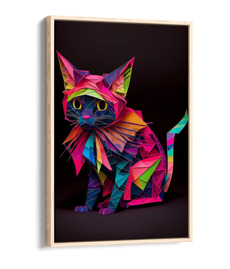 Origami Cat Canvas - Multi Colour Float Effect Premium Wall Art Print