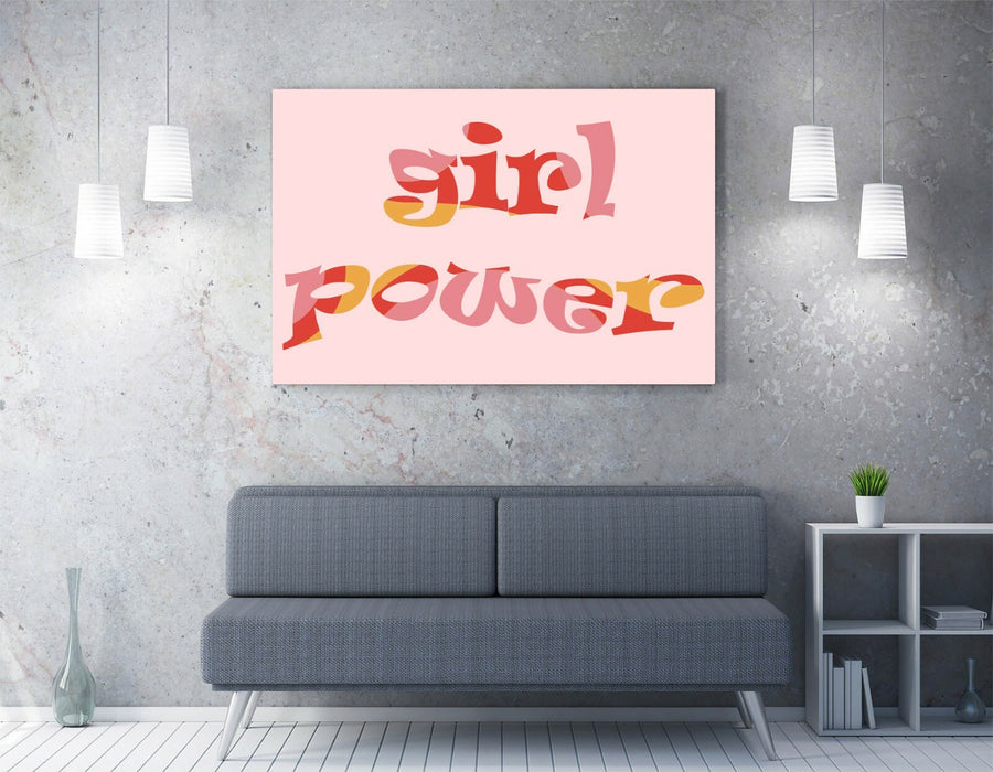 "GIRL POWER" GROOVY FEMINIST SLOGAN 3 -CANVAS WALL ART PICTURE PRINT- PINK