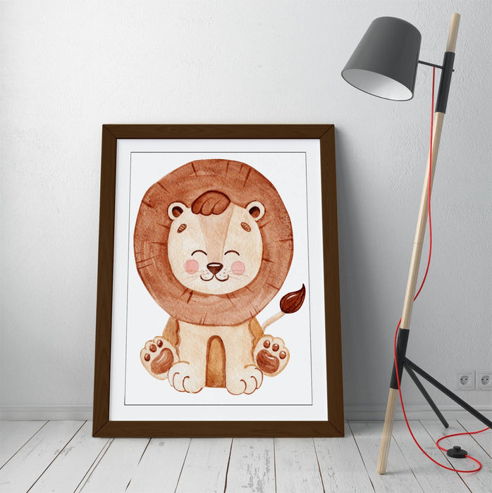 CUTE WATERCOLOUR LION KIDS BEDROOM FRAMED WALL ART POSTER PAPER PRINT 4 SIZES