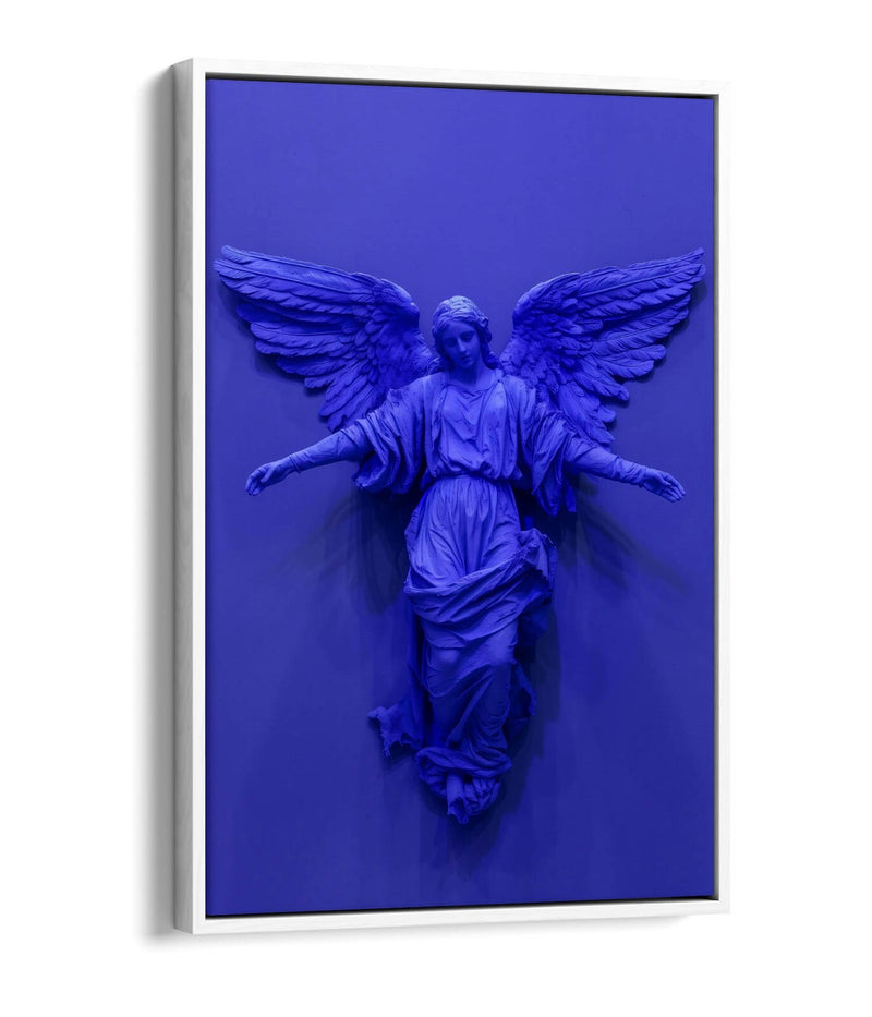 Angel Canvas Art - Purple Blue Statue Print | Float Effect Canvas Wall Decor