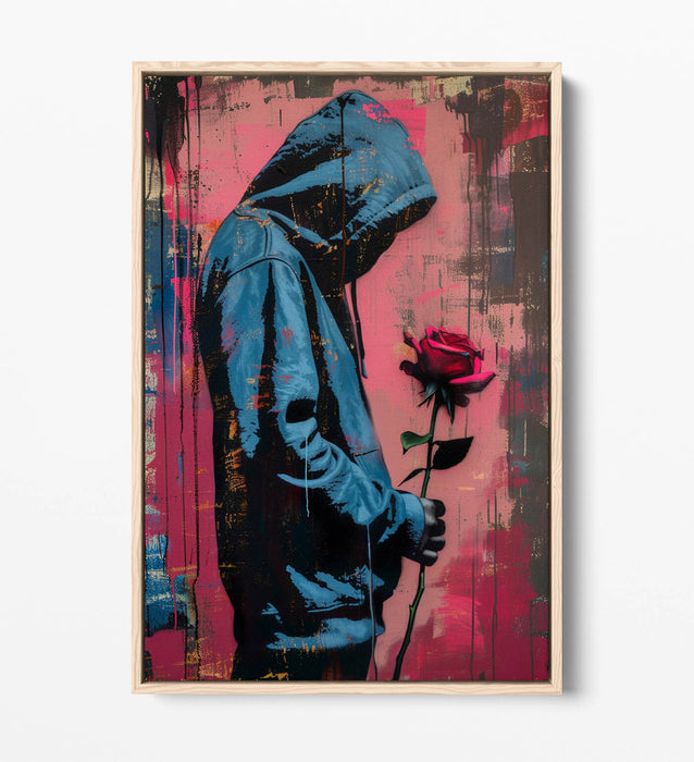 Canvas Art Print – Pink Blue Rose Graffiti Style Float Effect on Custom MDF Frame