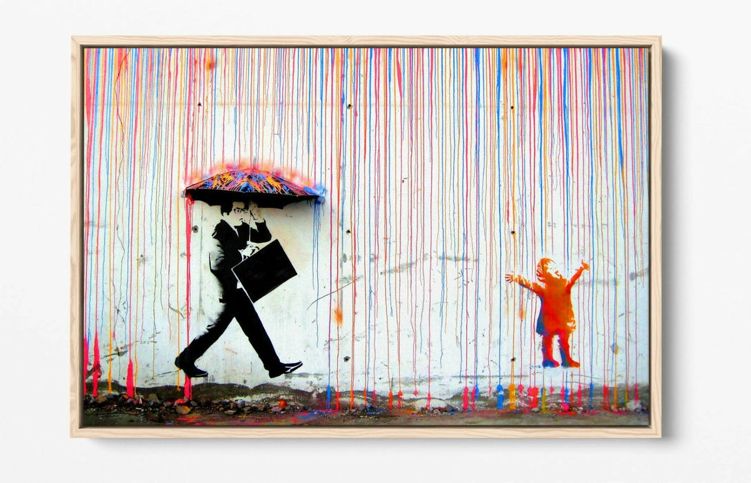 COLOURED RAIN -FLOAT EFFECT CANVAS WALL ART PIC PRINT- RED ORANGE BLUE