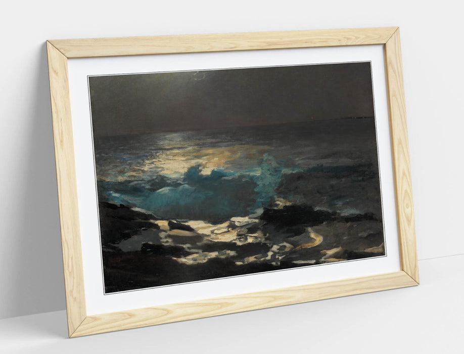 Framed Wall Art - Winslow Homer Moonlight Wood Island Painting, Natural Wood Frame