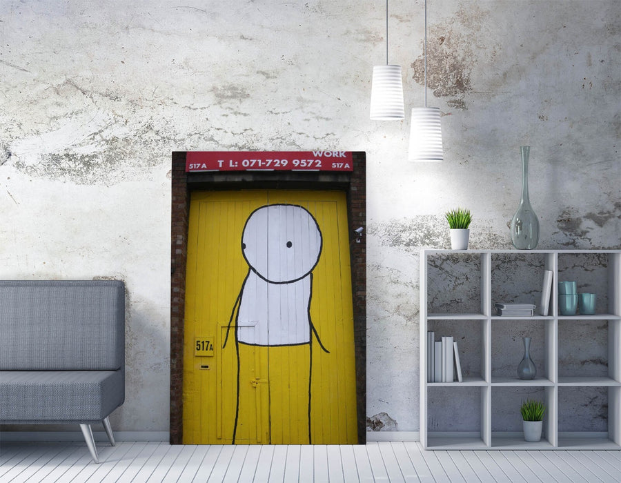 Canvas Wall Art – Stik Stick Man Yellow Door Graffiti Urban Art Print