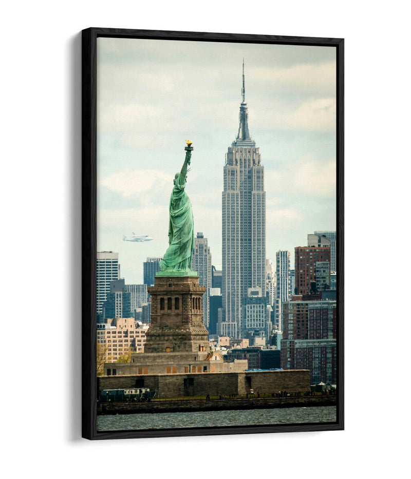 Float Effect Canvas Art - NYC Statue Of Liberty & Empire State Premium Print