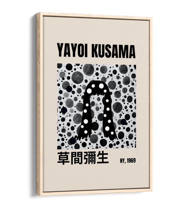 Canvas Art Print - Yayoi Kusama Black and White Polka Dot Artwork | Float Effect Frame