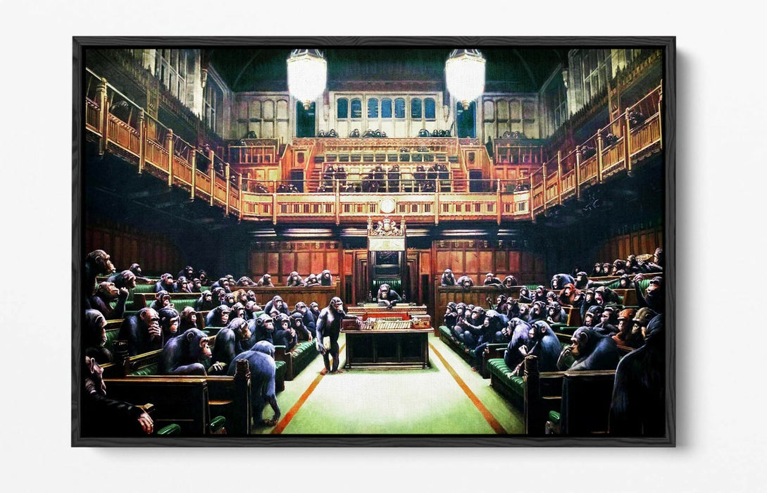BANKSY MONKEY PARLIAMENT -FLOAT EFFECT CANVAS WALL ART PIC PRINT- GREEN