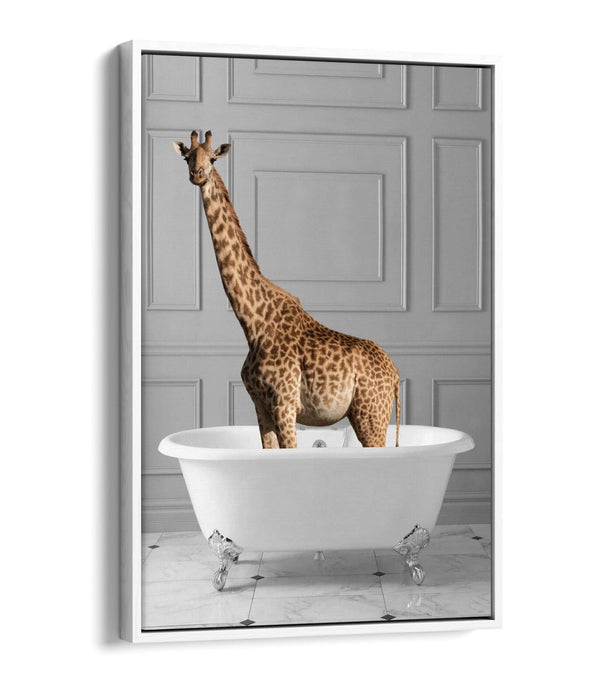 GIRAFFE IN BATHTUB -QUIRKY BATHROOM FLOAT EFFECT CANVAS WALL ART PIC PRINT