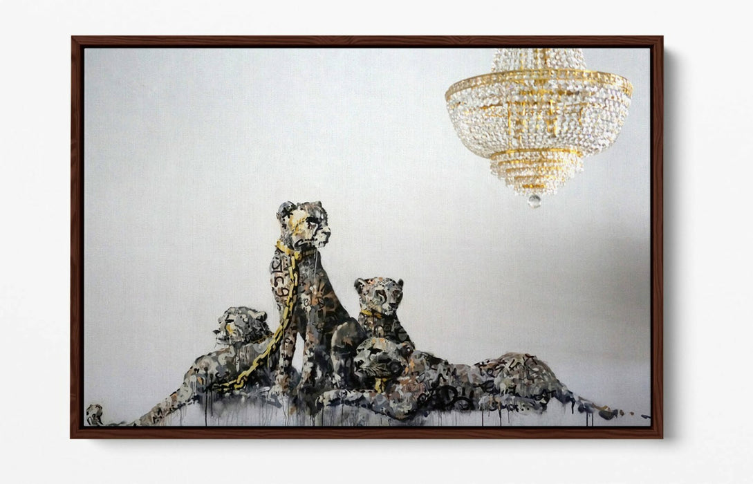 BANKSY PANTHERE -FLOAT EFFECT CANVAS WALL ART PIC PRINT- GOLD WHITE