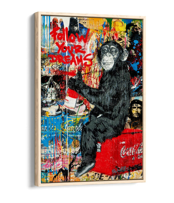 FOLLOW YOUR DREAMS GRAFFITI -FLOAT EFFECT CANVAS WALL ART PIC PRINT- RED BLUE