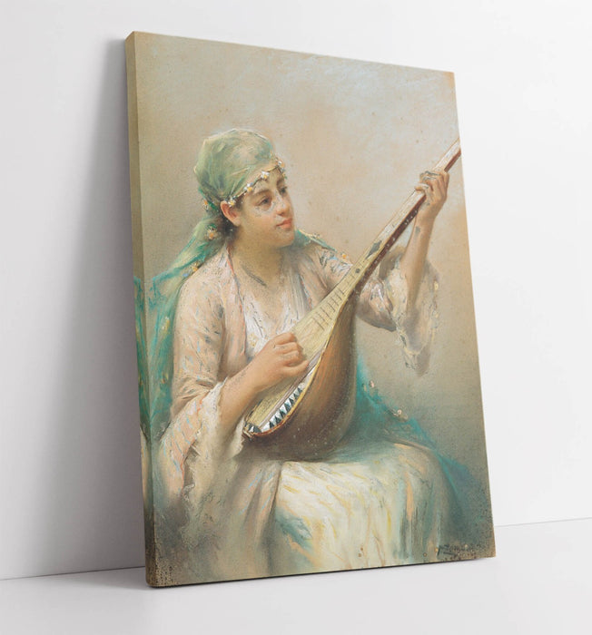 Canvas Wall Art - Fausto Zonaro Woman Playing Instrument | Handmade Canvas Print