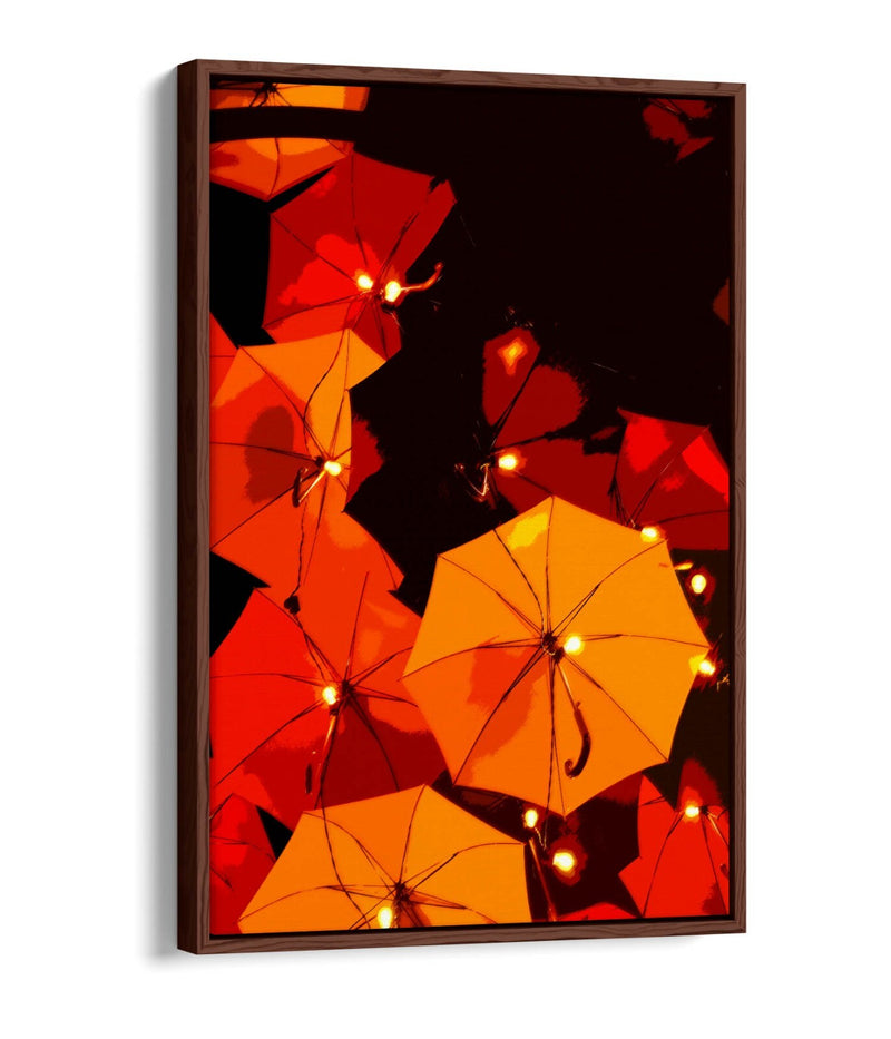 Float Effect Canvas Art - Orange Yellow Umbrella Wall Decor on Premium MDF Frame