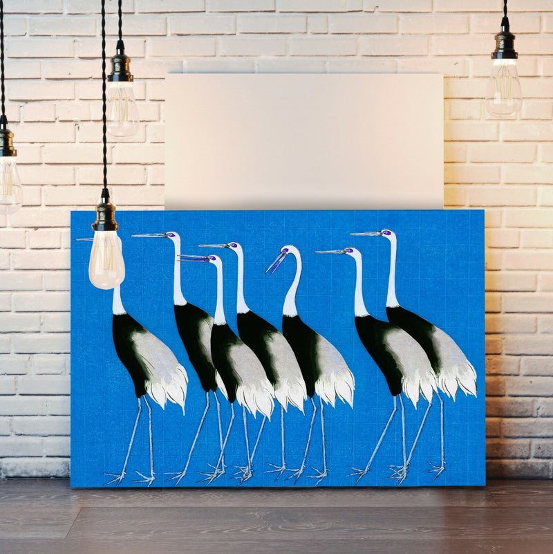 Blue Canvas Wall Art – Handmade Japanese Crane Painting on Archival Grade Canvas