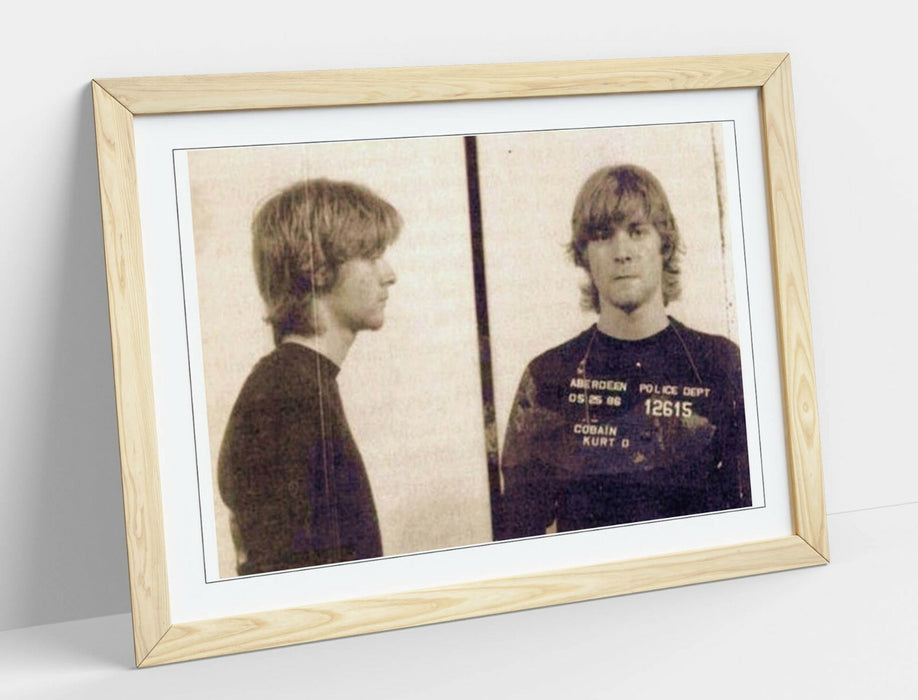 KURT COBAIN MUGSHOT 1 -ART FRAMED POSTER PICTURE PRINT ARTWORK- BROWN & WHITE