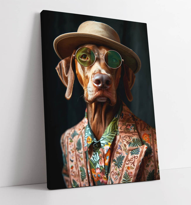 Funky Dog Canvas Art - Handmade Dog In Suit Wall Decor With Sunglasses Print