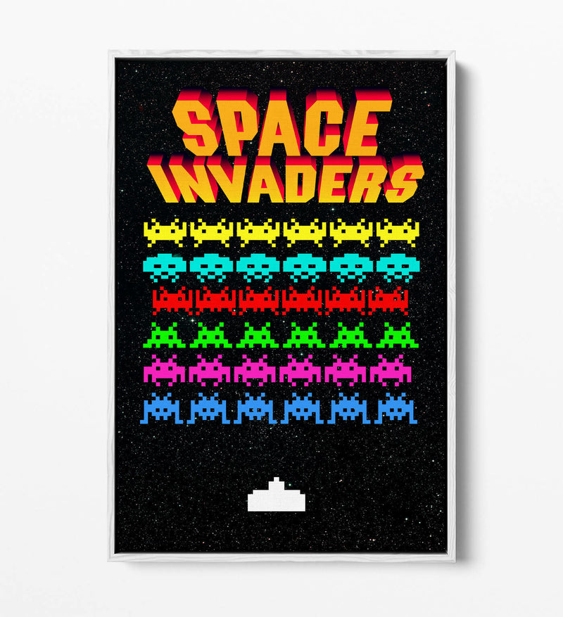 Space Invaders Canvas Retro Arcade Art - Float Effect Frame 30mm Deep Canvas Wall Print
