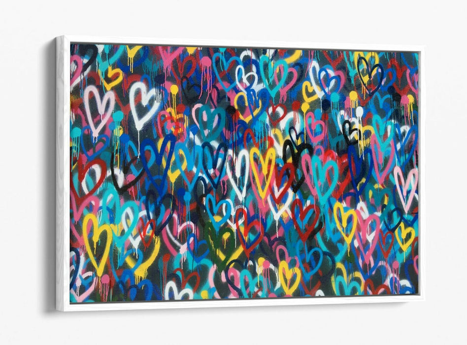 BANKSY LOVE WALL -FLOAT EFFECT CANVAS WALL ART PIC PRINT- RAINBOW MULTI COLOUR