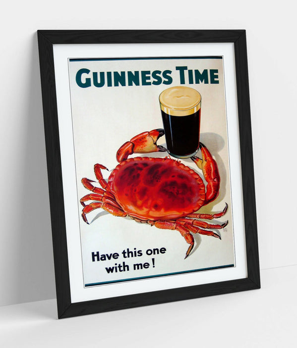 VINTAGE GUINNESS TIME CRAB POSTER, RETRO ADVERT -FRAMED WALL ART PICTURE PRINT