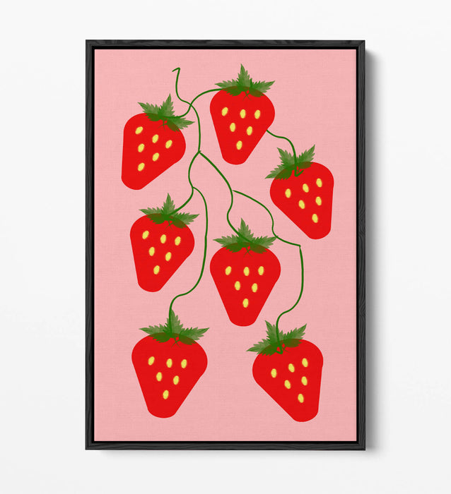 STRAWBERRIES FRUIT TRENDY MINIMALIST KITCHEN -FLOAT EFFECT CANVAS WALL ART PRINT