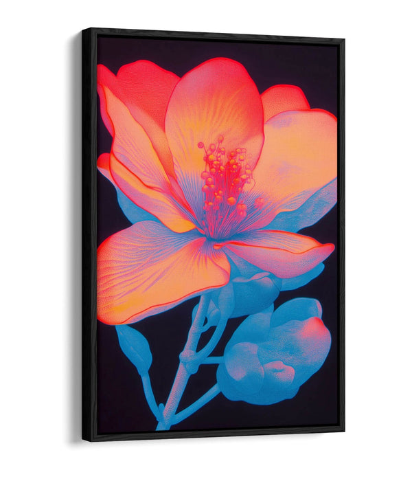 Contemporary Canvas Wall Art – Vibrant Blue Red Flower Print with Float Effect Frame