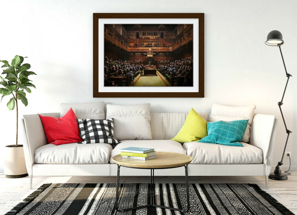 BANKSY, MONKEY PARLIAMENT BROWN SEPIA TONES -FRAMED WALL ART PICTURE PRINT