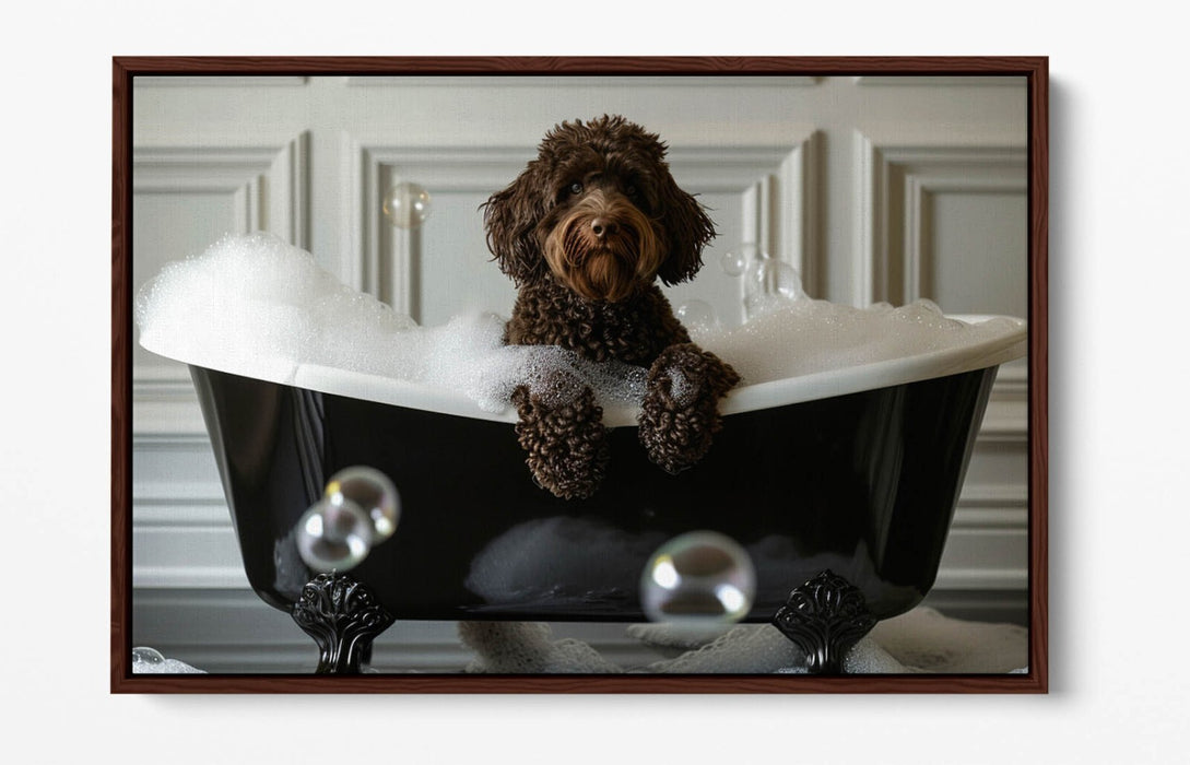 Labradoodle Canvas Art – Chocolate Dog Float Effect Print | Handmade UK