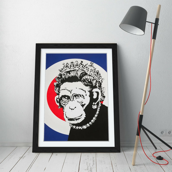 BANKSY MONKEY QUEEN ART FRAMED POSTER PICTURE PRINT ARTWORK GRAFFITI- RED BLUE
