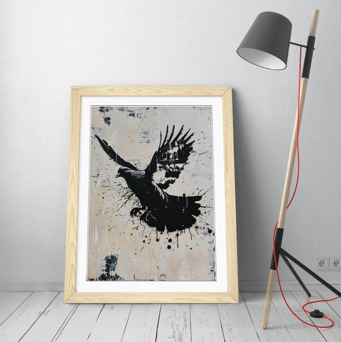 Banksy Style Wall Art – Framed Graffiti Stencil Poster with Woodgrain Frame