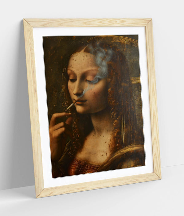 Renaissance Woman Wall Art - Handmade Framed Poster Print With Wood Grain Frame