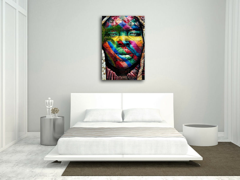Canvas Wall Art | Graffiti Artwork Black Woman Print - Multi Colour Premium Varnish Finish