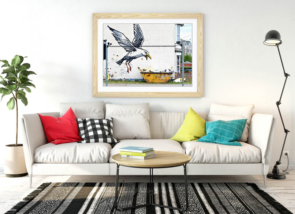Banksy Graffiti Art Print - Framed Wall Art With Spraycation Seagull Urban Decor