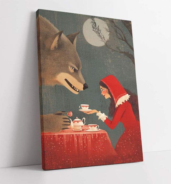 Canvas Wall Art – Red Riding Hood Print With Wolf Moon | Handmade Canvas Artwork