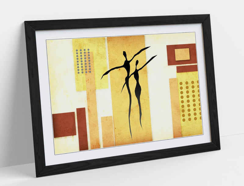 Abstract Bedroom Art - Beige Abstract Poster Framed Wall Art With Wood Grain Frame