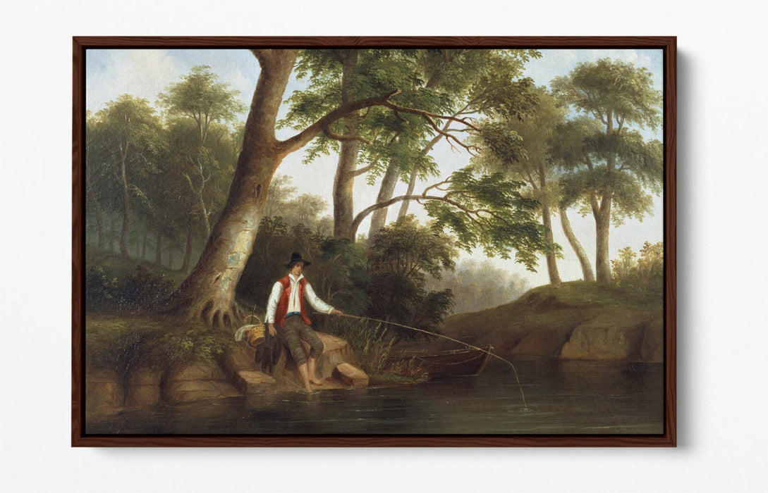 ROBERT S DUNCANSON, MAN FISHING -FLOAT EFFECT CANVAS WALL ART PRINT
