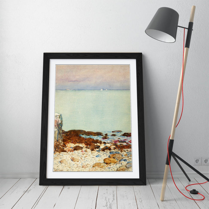 Framed Wall Art - Childe Hassam Isle Of Shoals Coastal Landscape Print With Natural Wood Frame