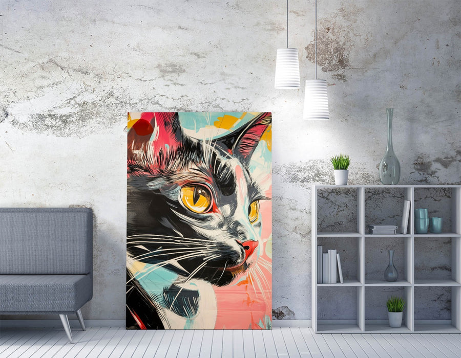 Cat Graffiti Canvas – Colourful Cat Artwork Ready To Hang Wall Art Print