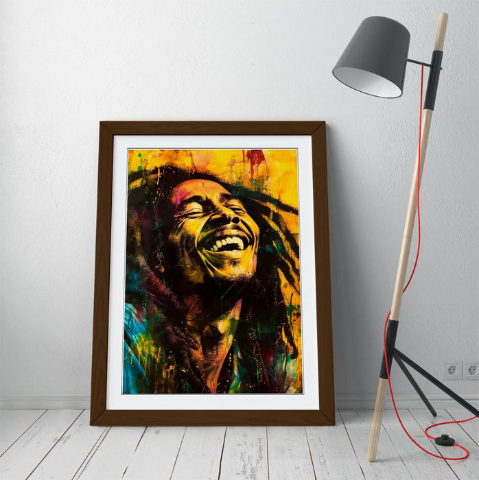 Bob Marley Wall Art – Framed Poster Print With Vibrant Orange Wood Grain Frame