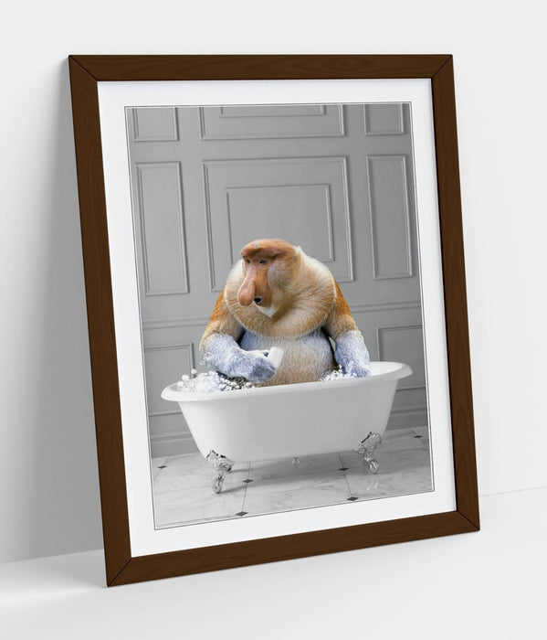 PROBISCUS MONKEY IN BATH PANEL WALL-ART FRAMED POSTER PIC PRINT BATHROOM ARTWORK