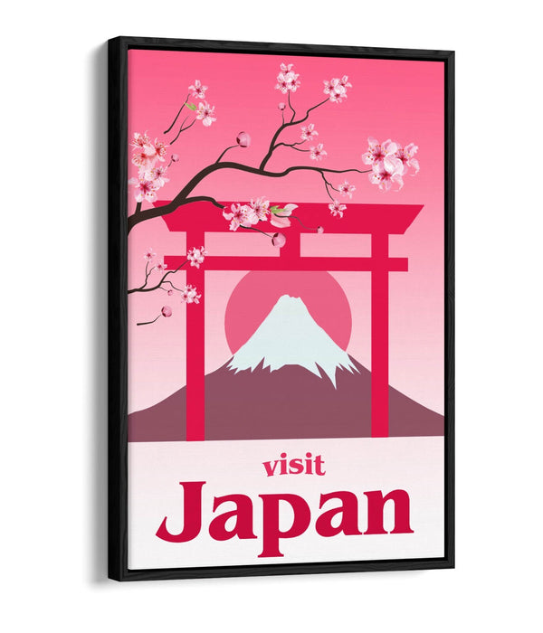 RETRO VINTAGE KAWAII PINK JAPAN TRAVEL POSTER -FLOAT EFFECT CANVAS ART PRINT
