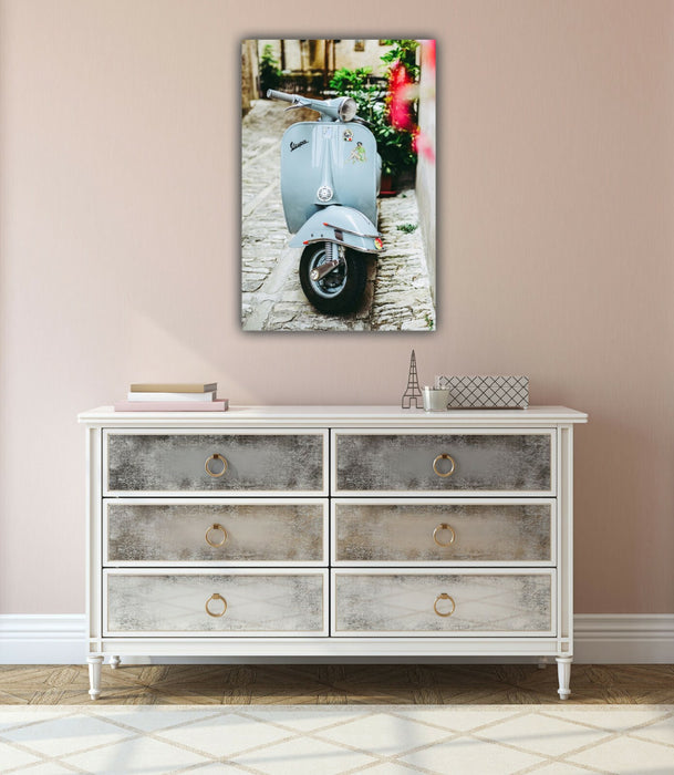 Canvas Wall Art - Blue Vespa Vintage Print | 30mm Deep Frame, Handmade Canvas Art