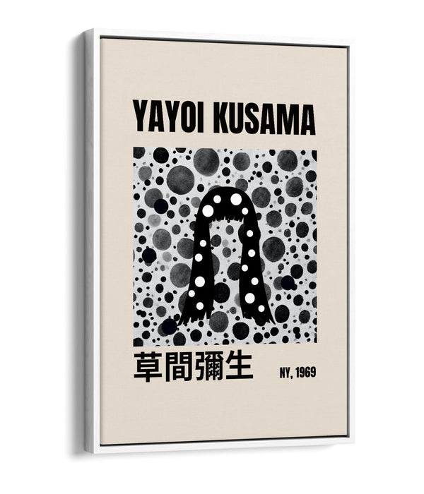 Canvas Art Print - Yayoi Kusama Black and White Polka Dot Artwork | Float Effect Frame