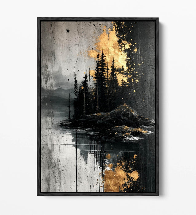 Float Effect Canvas Art – Abstract Black And Gold Forest Wall Decor Print